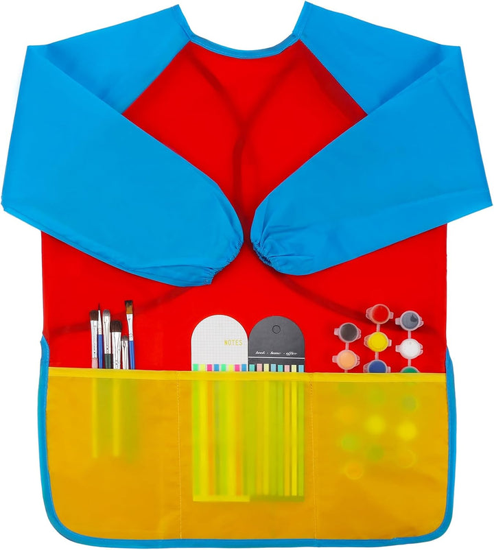 2 Pack Kids Art Smock Colorful Waterproof Children Art Aprons Artist Painting Aprons with Long Sleeve 3 Roomy Pockets for Age 3-7 Years,Yellow and Blue