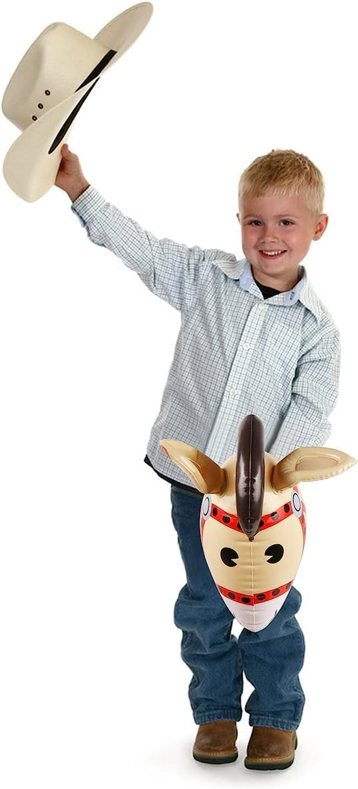 4 Pieces Inflatable Stick Horse Inflatable Horse Head Stick Balloon Funny Stick Horse Toy for Kids Inflatable Horse on a Stick for Birthday Cowboy Party Supplies(37 Inch Pink)