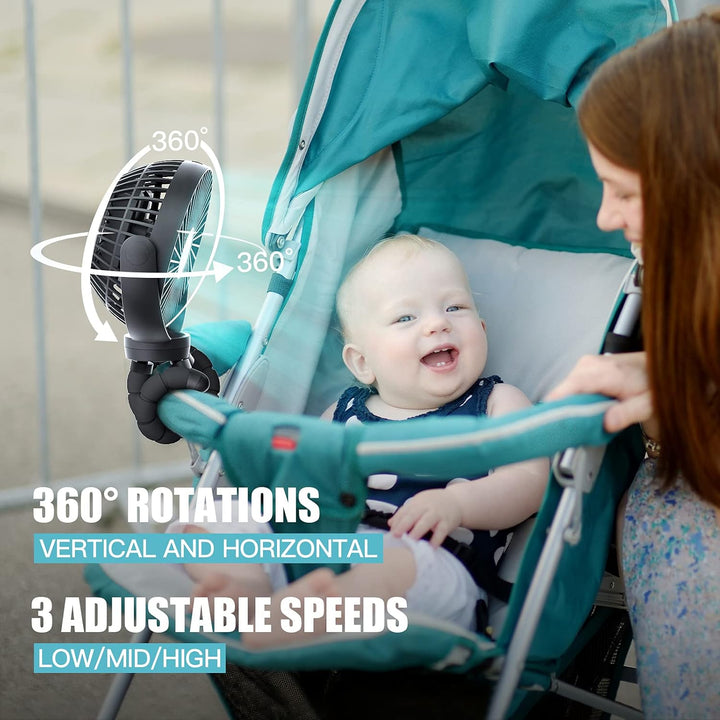 Portable Stroller Fan, Use as Power Bank, 65H 12000Mah Battery Operated Fan Flexible Tripod Baby Car Seat Fans with Timming, Personal Mini Handheld/Desk/Small Clip on Fans for Stroller