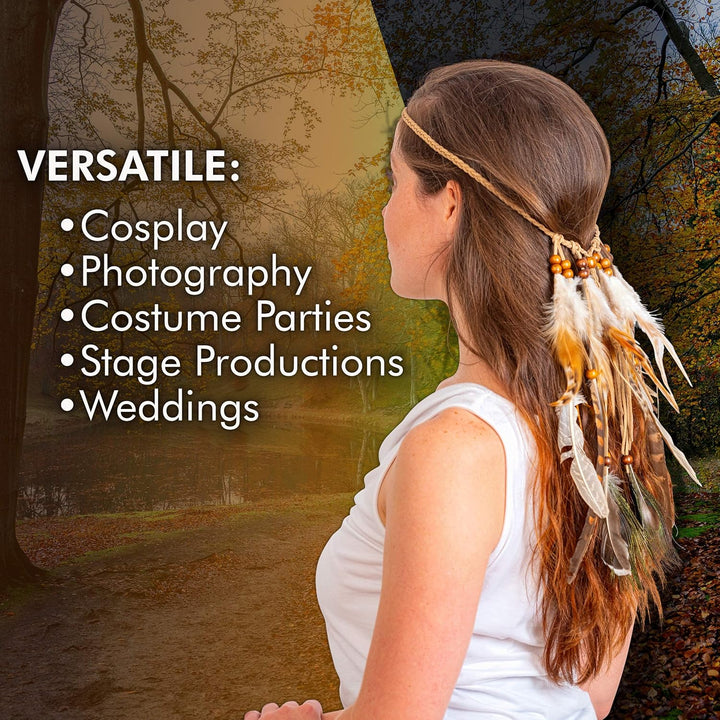 Indian Feather Headband Accessories - Native American Tribal Costume Head Dress with Feathers for Women and Kids
