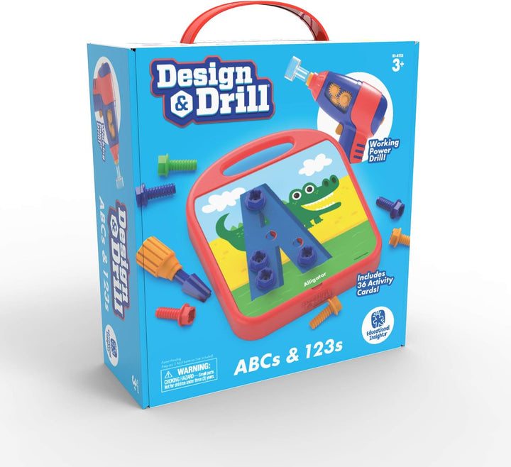 Design & Drill Abcs & 123S - Construction Toys & Toddler Tools, Kids Tool Set with Real Electric Drill Toy, Preschool Learning Activities, Building Kits and Gifts for Ages 3+