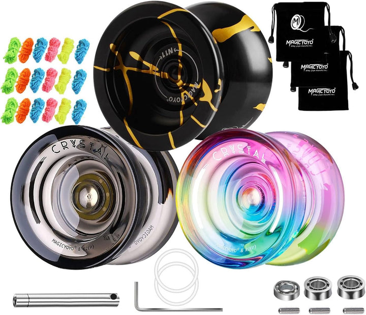 N11 Professional Unresponsive Yoyo N11 Dual Purpose Alloy Trick Yoyo Ball (Black with Golden) with Bag, Glove, 12 Yoyo Strings and Responsive Bearing Kit