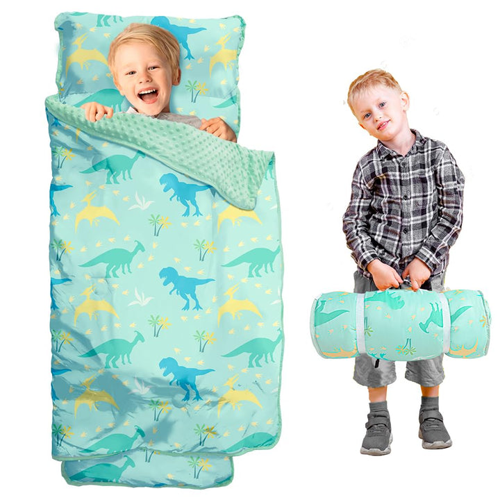 Toddler Nap Mat with Pillow and Minky Blanket, Large 55"X35" Sleeping Bag, Washable, Lightweight, Easy to Roll, Perfect for Preschool, Daycare, Kindergarten, Travel, Boys and Girls(Hearts)