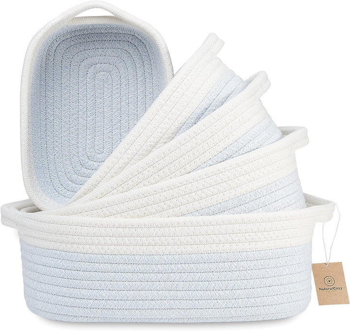 5-Piece Rectangle Storage Basket Set- Natural Cotton Rope Woven for Organizing! Small Basket for Montessori, Baby Nursery, Dog Toy Baskets, Cat Toy Box, Bathroom Organization Bin