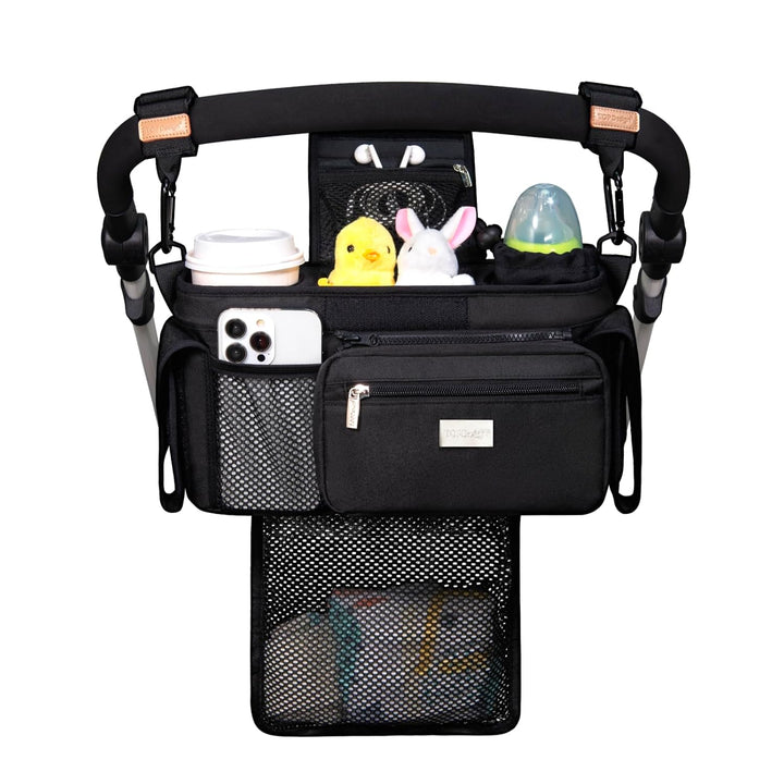 Universal Baby Stroller Organizer, Stroller Caddy with Detachable Mesh Bag & Heightened Insulated Cup Holders & Non-Slip Secure Hooks Accessories, Fits Most Strollers (Checkerboard)
