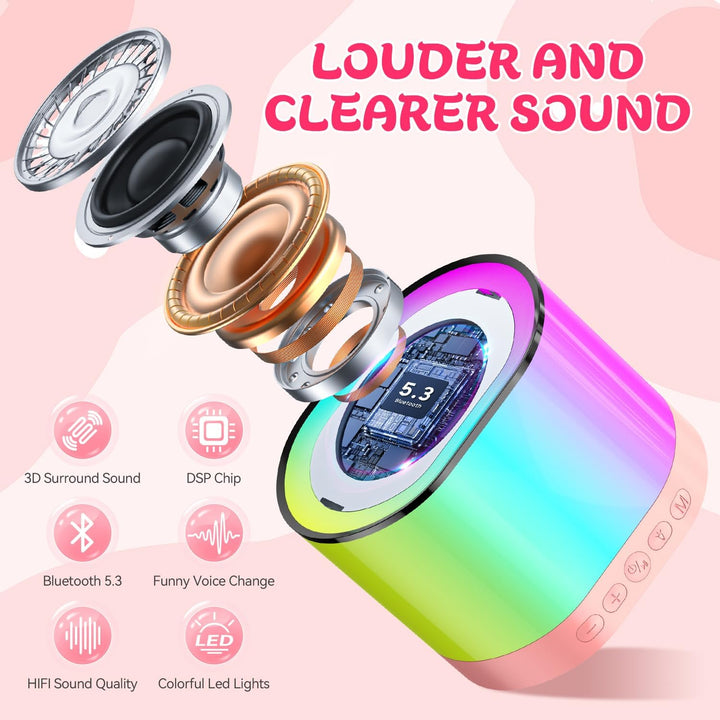Mini Karaoke Machine with 2 Wireless Microphones for Kids Adults, 2025 Popular Portable Bluetooth Speaker Gift for Girls Toys 4, 5, 6, 7, 8, 10, 12+ Years Old Teens Birthday (Pink 2 Mics)