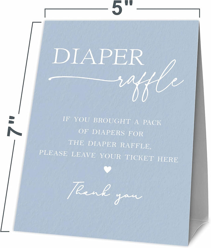 Baby Shower Games, 1 Diaper Raffle Standing Sign with 50 Diaper Raffle Tickets,Blue Theme Babyshower Party Decorations and Supplies for Boys or Girls(Lblk-C02)