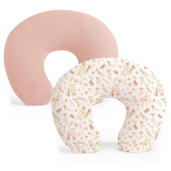 2 Pack Nursing Pillow Covers, Stretchy and Soft Nursing Cover for Breastfeeding, Pillow Slipcover for Baby Girls Boys Newborn (Pink Spring, Pink)