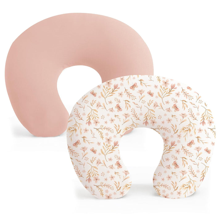 2 Pack Nursing Pillow Covers, Stretchy and Soft Nursing Cover for Breastfeeding, Pillow Slipcover for Baby Girls Boys Newborn (Pink Spring, Pink)