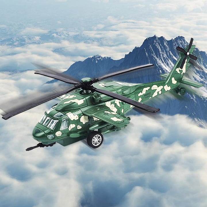 Military Helicopter Toy with Lights and Sounds, Die Cast Metal Airplane Pull Back Army Plane Toys for Kids Children Boys Girl