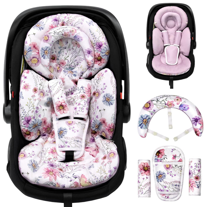 Infant Car Seat Insert with Extra Cushion for Preemie to Toddler, Reversible Newborn Carseat Insert Head Support, Fits for Stroller, Baby Swing, Rocker, Bassinets, Bouncer (Black Star)