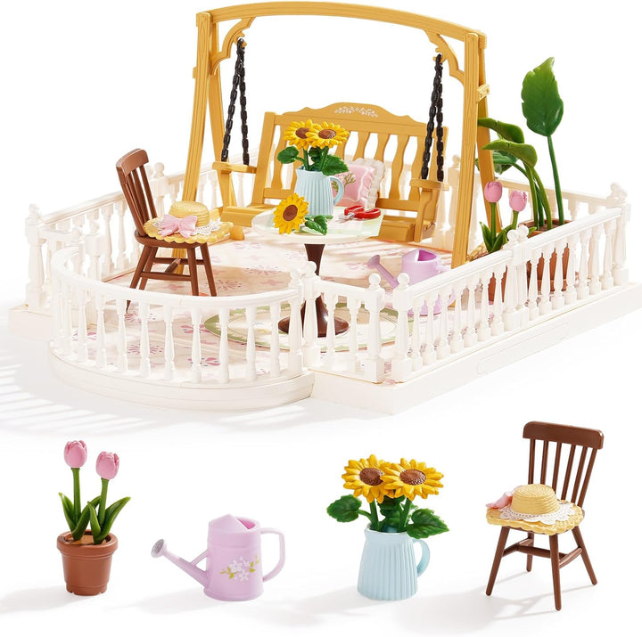 Super Creator Series Accessroies, DIY Mini Flower Garden Scenery Kit, Miniature Dollhouse Castle Building Kit'S Part, Sunny Break Terrace Gift for Kids Adults Women