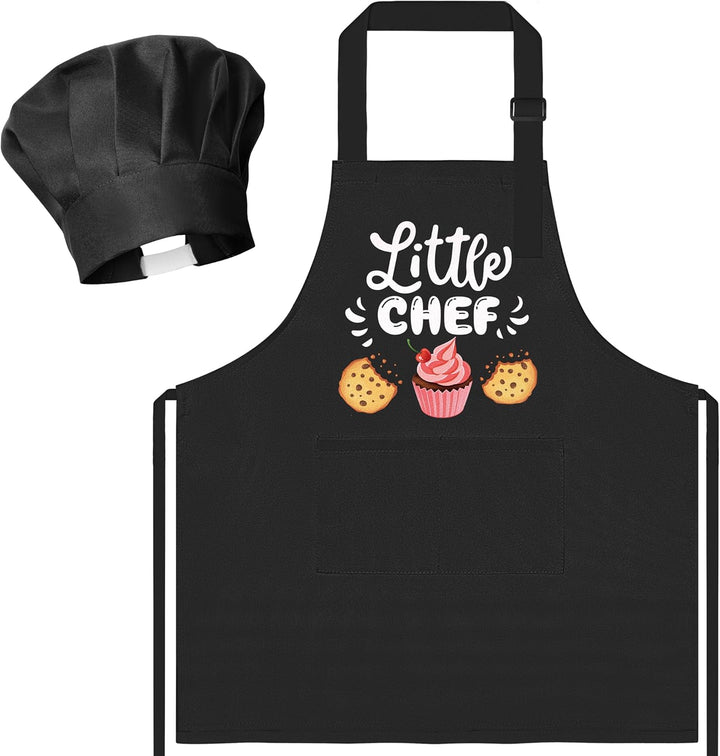 2 Pcs Kid Apron and Chef Hat Set, Adjustable Children Blue Kitchen Apron Cooking Baking Painting and Training Kits Dress up Role Play Chef Toy Kid Funny Cooking Gift New Year