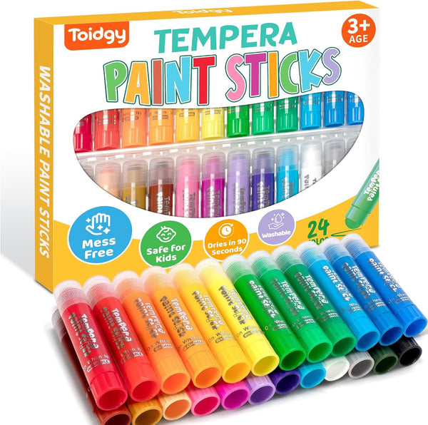 Tempera Paint Sticks, 24 Classic Colors, Washable Solid Paint Sticks for Kids Toddlers, Painting Art Supplies for Classroom School Students, Non-Toxic, Quick Drying, Back to School Supplies