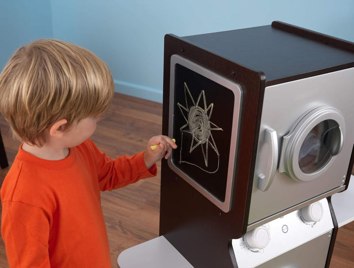 Laundry Playset Children'S Pretend Wooden Stacking Washer and Dryer Toy with Iron and Basket, Espresso, Gift for Ages 3+