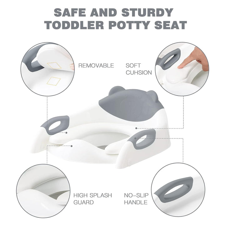Potty Training Seat with Step Stool Ladder,  Potty Training Toilet for Kids Boys Girls Toddlers - Comfortable Safe Potty Seat with Anti-Slip Pads Ladder Grey