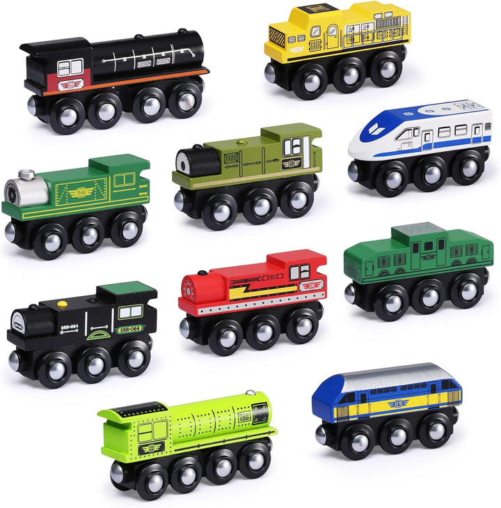 Wooden Train Set Accessories, Magnetic Toy Car Set (10 PCS), Compatible with All Major Brands, Gift for Toddlers, Boys, and Girls Aged 3+