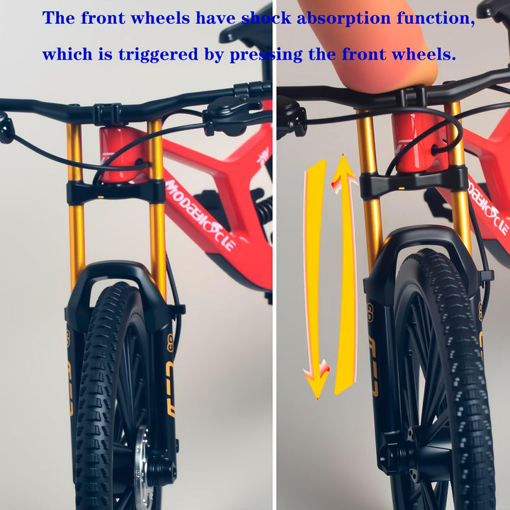 1:8 Scale Mountain Bike Toy DS Die-Cast Mini Finger Bicycle Model Desktop Decoration DH Alloy Bike Action Figurine Toy for Cake Topper Crafts (Red)