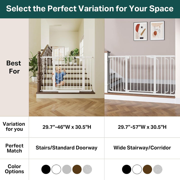 29.7-46" Baby Gate for Stairs, Toddler Safety Essentials for the House, Auto Close Dog Gate for Doorways, Mom'S Choice Awards Winner-Easy Install Pressure Mounted Pet Gates for Dogs, White