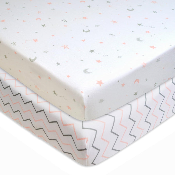 2 Pack 100% Natural Cotton Fitted Pack and Play Sheets 39" X 27" - Soft & Breathable Pack N Play Sheets for Playard & Mini Crib Mattress, White, for Boys & Girls