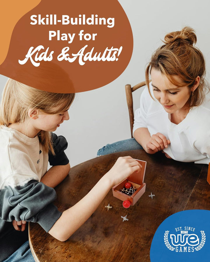 Metal Jacks Set – Classic Jacks Game with 2 Red Balls in Keepsake Wooden Box – Nostalgic Floor Game