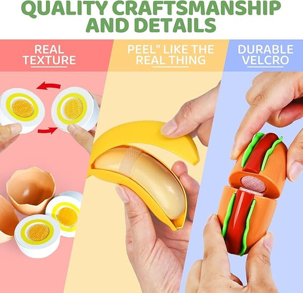 Cutting Play Food Toys for Kids, Pretend Play Kitchen Accessories, Fake Fruits/Vegetables Set with Shopping Storage Basket, Plastic Board and Knife, Birthday Gifts/Educational Toy for Toddler Children