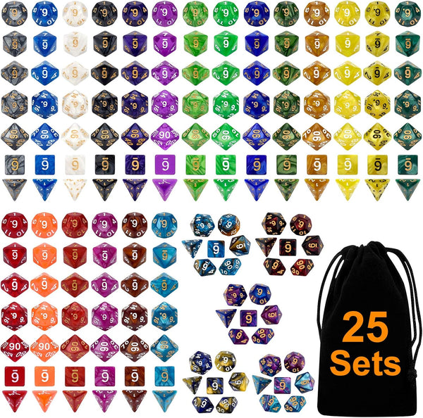DND Double-Colors Polyhedron Dice Set for Dungeons and Dragons D&D RPG MTG Table Games D4 D6 D8 D10 D% D12 D20 25 Colors Dice with 1 Large Flannel Bag, 25 X 7 (175 Pieces)