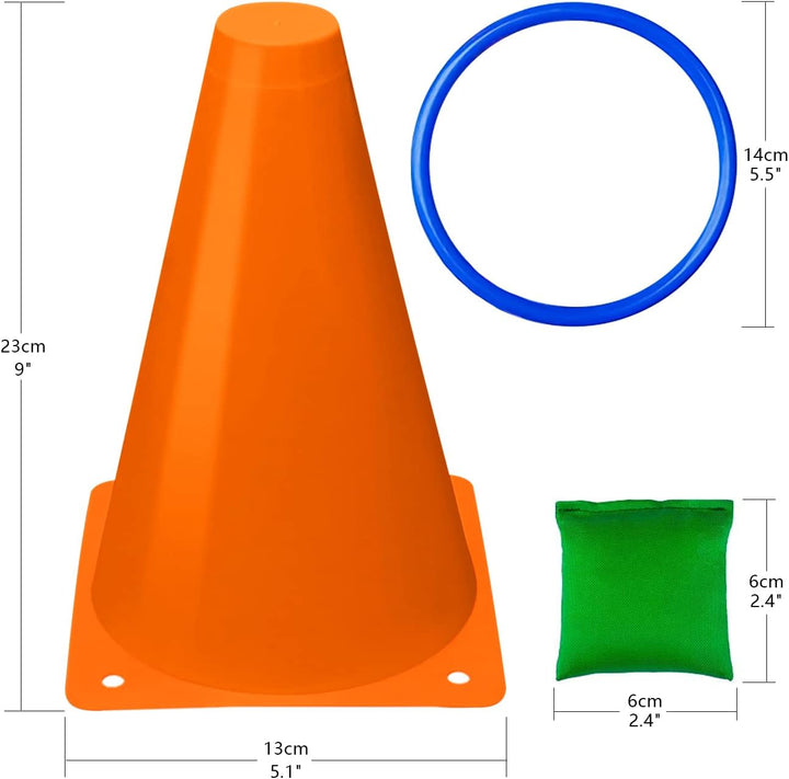 3 in 1 Carnival Games Set, Soft Plastic Cones Bean Bags Ring Toss Games for Kids Birthday Party Outdoor Games Supplies Combo Set