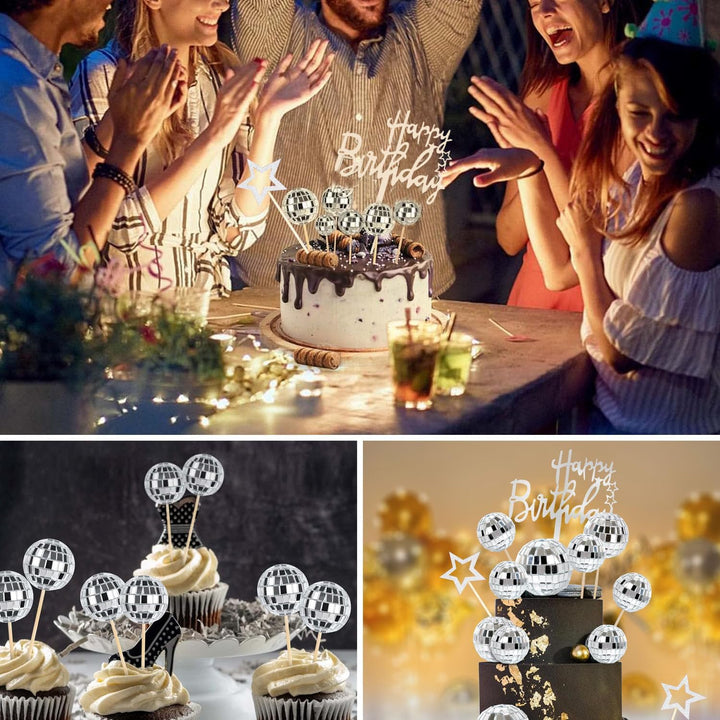 36 Pcs Disco Ball Cake Toppers Happy Birthday Cake Topper 1970S Disco Ball Cake Picks Disco 70S Party Decorations Disco Party Decorations