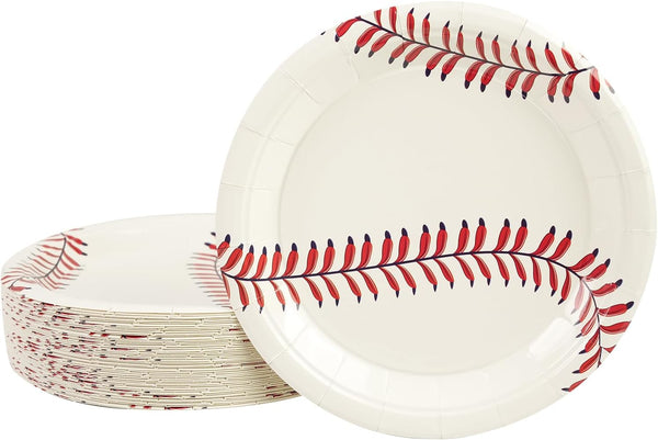 50PCS Baseball Party Paper Plates - 7Inch round Baseball Dessert Plates for Cake Salad Fruit Pizza Disposable Themed Decoration Supplies for Fan Sports Event, Birthday Party