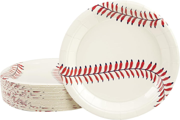 50PCS Baseball Party Paper Plates - 7Inch round Baseball Dessert Plates for Cake Salad Fruit Pizza Disposable Themed Decoration Supplies for Fan Sports Event, Birthday Party