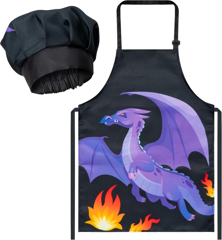 2 Pcs Kid Apron and Chef Hat Set, Adjustable Children Blue Kitchen Apron Cooking Baking Painting and Training Kits Dress up Role Play Chef Toy Kid Funny Cooking Gift New Year