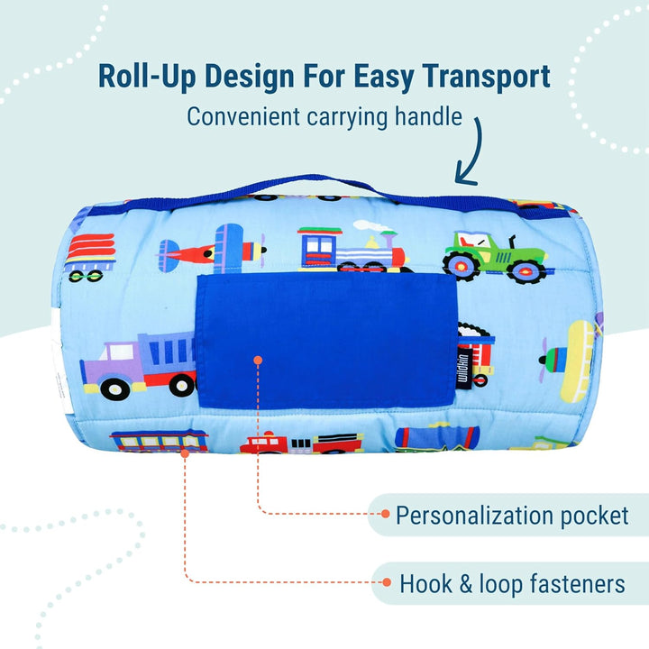 Kids Original Nap Mat – Cozy Kids Sleep Mat with Pillow, Ideal for School & Travel - Trains, Planes, and Trucks
