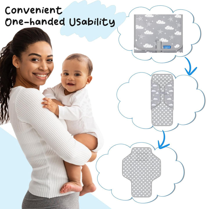 Baby Portable Changing Pad Travel - Waterproof Compact Diaper Changing Mat with Built-In Pillow - Lightweight & Foldable Changing Station, Newborn Shower Gifts