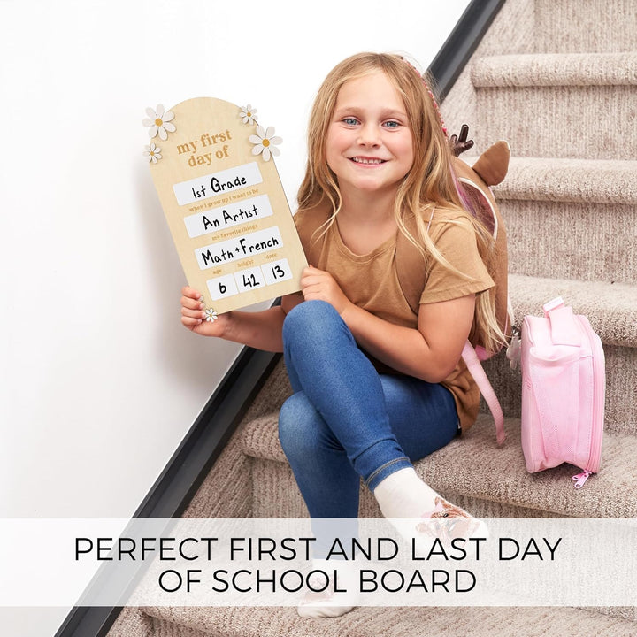 Beautiful Wooden First and Last Day of School Board Sign - Modern and Large Back to School Sign for Lasting Memories - Perfect Wooden Dry-Erase Photo Prop for Kindergarten