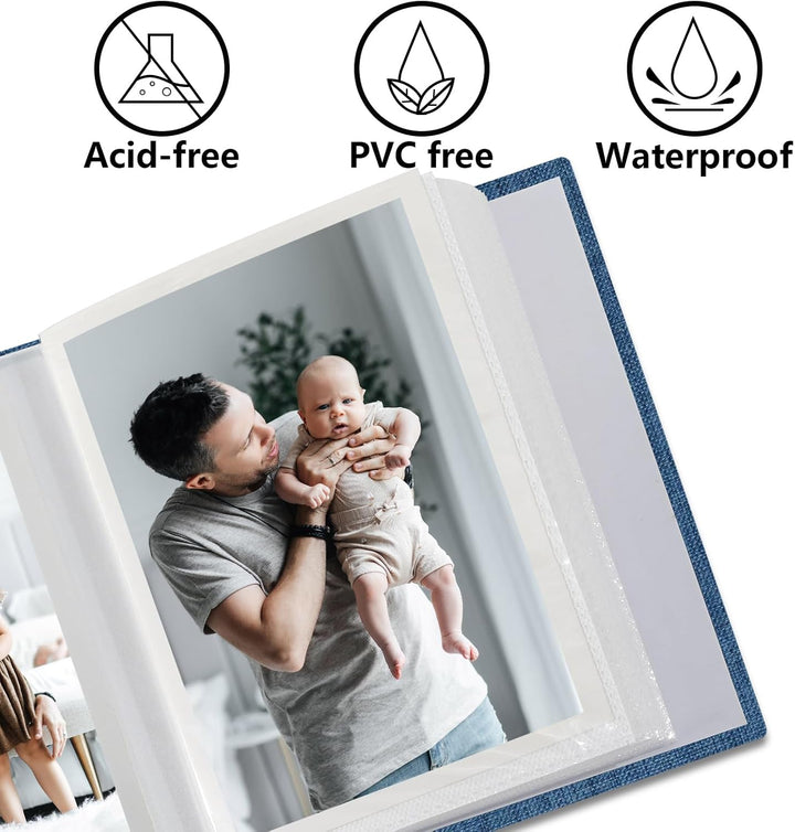 Small Photo Album 4X6 Slip-In Picture Album 50 Pages Holds 100 Photos, Portable Photo Book 4X6 for Wedding Family Baby Travel Blue
