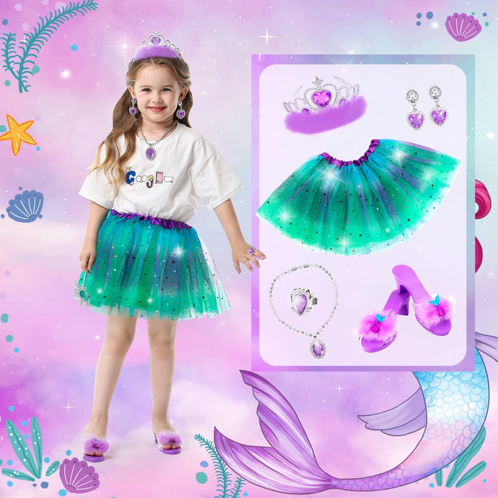 Princess Dress up Shoes Set, Girls Dress up Toys Toddler Jewelry Boutique Kit, 3 Themes of Unicorn Mermaid Ice Princess Costumes Set, Pretend Play Gifts for Little Girls Aged 3-6 Years Old