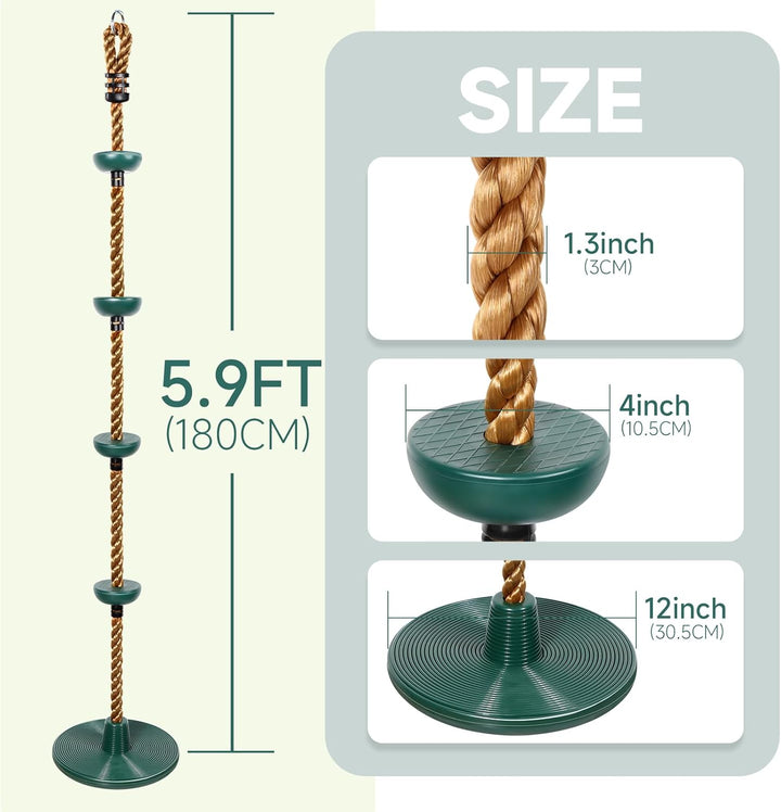 Climbing Rope with Platforms and Disc Swing Seat Set Playground Accessories Including Bonus Hanging Strap & Carabiner Tree Swing for Kids Rope Swings for Tree