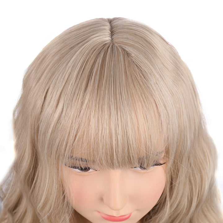 Blonde Wig Kids Child Short Wavy Wig with Bangs Flaxen Blonde Wigs Synthetic Girls Cosplay Halloween Party Costume Wigs (Flaxen Blonde)