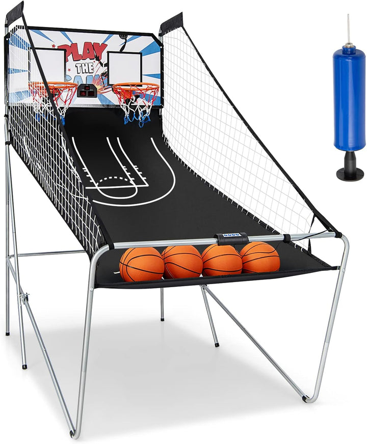 Foldable Basketball Arcade Game, 8 Game Options, Electronic Double Shot 2 Player W/ 4 Balls and LED Scoring System, Indoor Basketball Game for Kids, Adults