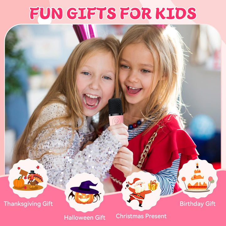 Mini Karaoke Machine with 2 Wireless Microphones for Kids Adults, 2025 Popular Portable Bluetooth Speaker Gift for Girls Toys 4, 5, 6, 7, 8, 10, 12+ Years Old Teens Birthday (Pink 2 Mics)
