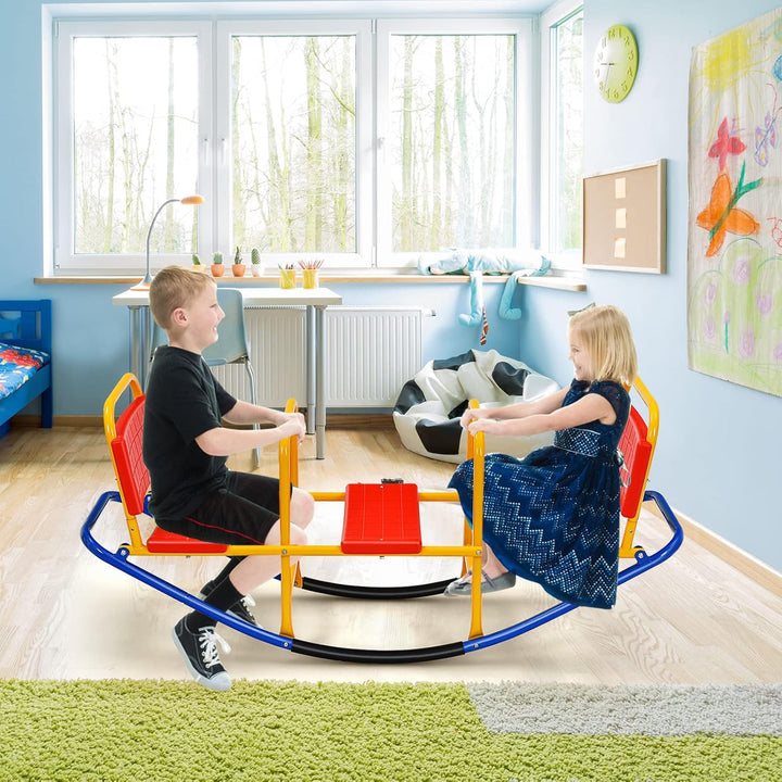 Teeter Totter Seesaw for Kids Outdoor, 2 in 1 Metal Rocking Seesaw for Toddlers with Easy-Grip Handles, Indoor Outdoor Rocker Toy Gifts for Ages 3-8, 1-3 Person Home Preschool Backyard See Saw