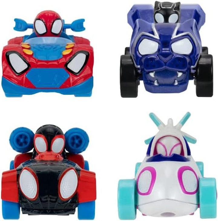 Marvel Spidey and Friends 4-Pack Die-Cast Vehicles - Includes Spidey, Ghost-Spider, Black Panther, Miles Morales - Superhero Toys for Kids 3+