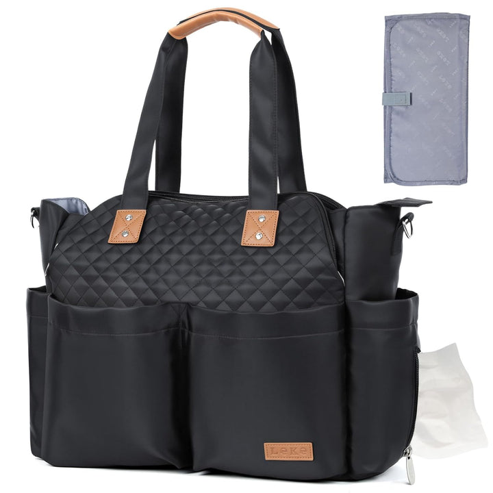 Diaper Bag Tote, Large Diaper Bags Waterproof,Large Mommy Bag for Hospital, Baby Bags for Mom Travel Diaper Tote Messenger Purse, Quilted Black