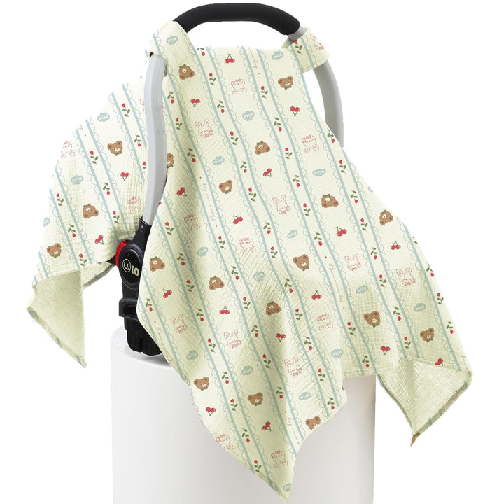 100% Muslin Cotton Car Seat Cover Baby, Carseat Canopy Cover, Universal Fit Stroller Covers for Boys and Girls (Roman Green)