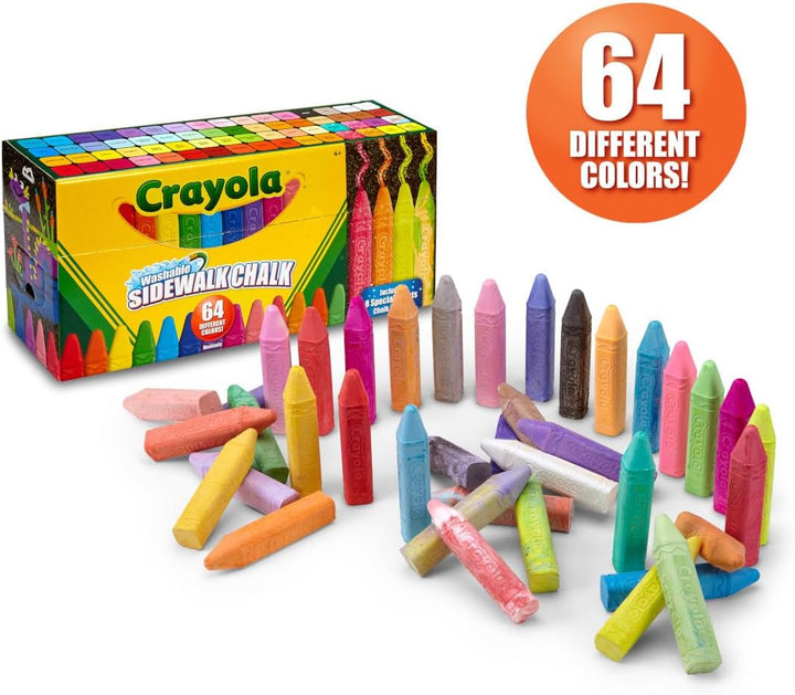 Ultimate Washable Chalk Collection (64Ct), Bulk Outdoor Sidewalk Chalk for Kids, Anti-Roll Sticks, Recess Toys for Kids, Back to School Gifts