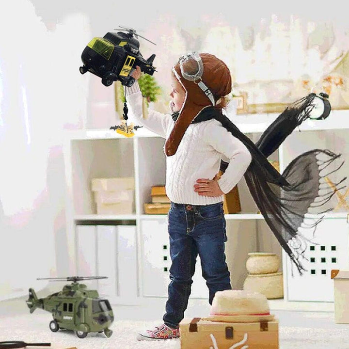 Military Helicopter, Airforce Airplane Toy with Hanging Basket Lights and Sounds for Kids(Black)