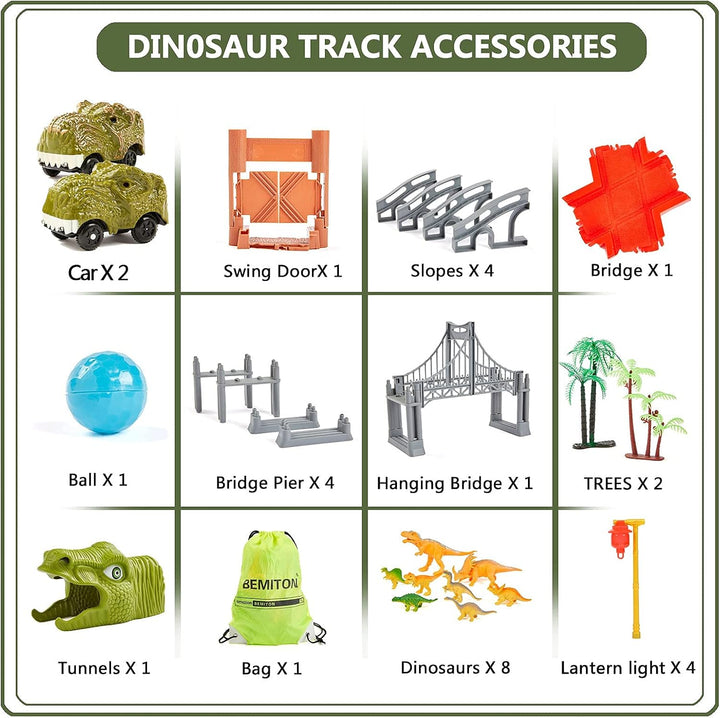 Dinosaur Toys Race Car Track, Create a Dinosaur World Road Race, Flexible Dinosaur Track Toys Set, Christmas Birthday Gifts for 3 4 5 6 7 Years Old Boys Girls Kids