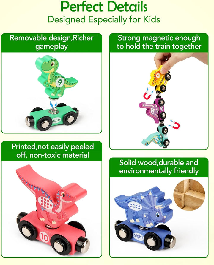 Wooden Dinosaur Train Set for Toddlers - Magnetic Dinosaur Toys and Number Train, Perfect for Toddler Activities, Birthdays, and Educational Gifts for Boys Aged 3-5,Dinosaur Easter Gift