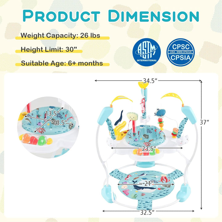 Baby Jumpers and Bouncers, Infant Activity Center with Music Lights Sounds, 360° Rotating Seat and 3 Adjustable Heights, Baby Play and Learning Center for 6-12 Months
